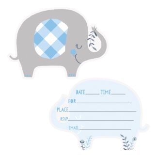 Inbjudningskort Baby Elefant Blå