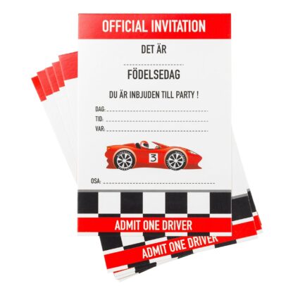 Inbjudningskort Racerbil - 8-pack
