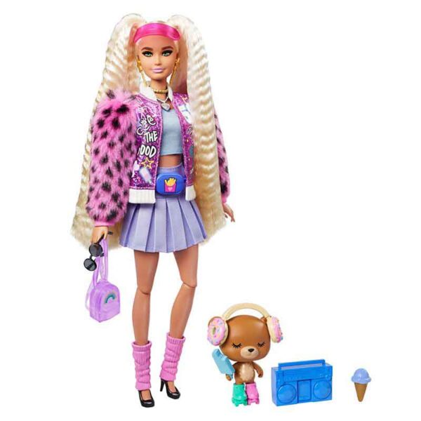 Barbie Extra Varsity Jacket With Furry Arms & Pet Teddy Bear
