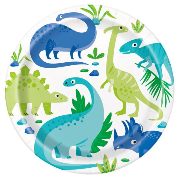 Dinosaurie Papptallrikar Grön & Blå