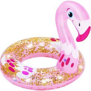 Badring Flamingo glittrig rosa och guld Bestway