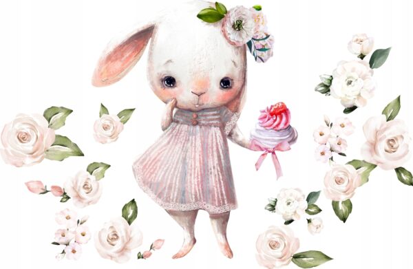Väggdekal - Kanin med blommor
