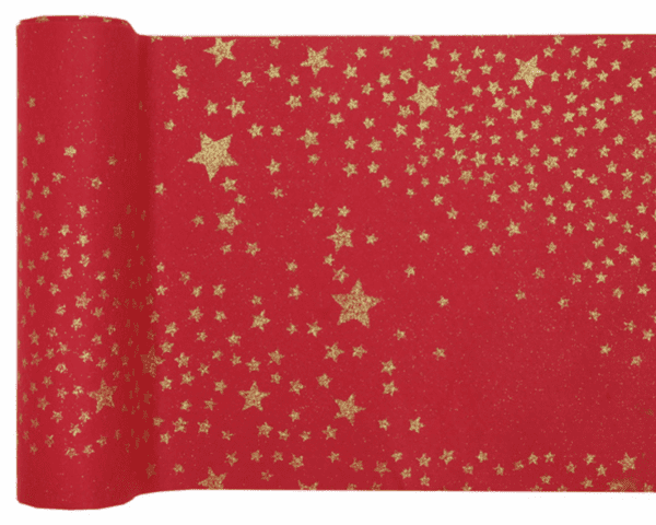 Duk (löpare) röd med guldstjärnor, 30x500 cm