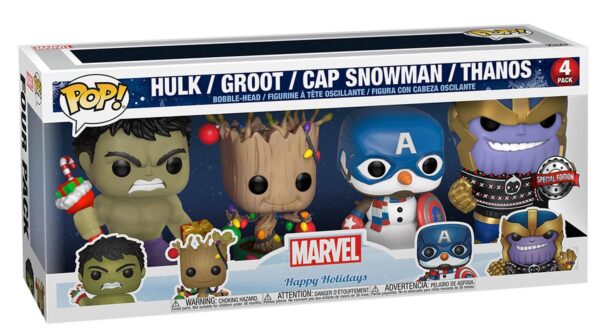 Funko! POP Marvel 4-pack Hulk, Groot, Cap Snowman, Thanos